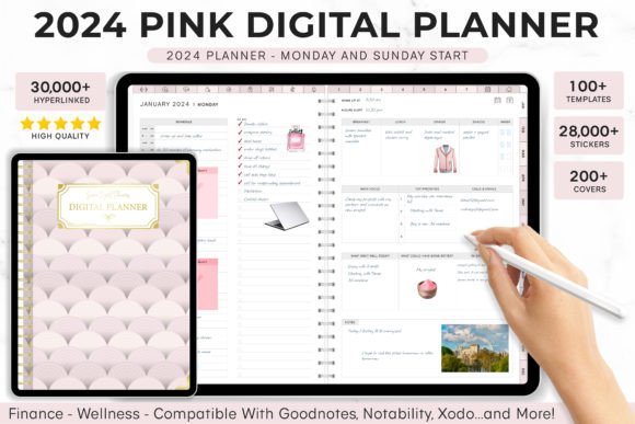 Download Digital Planner 2024 Monday and Sunday - Premium Resources